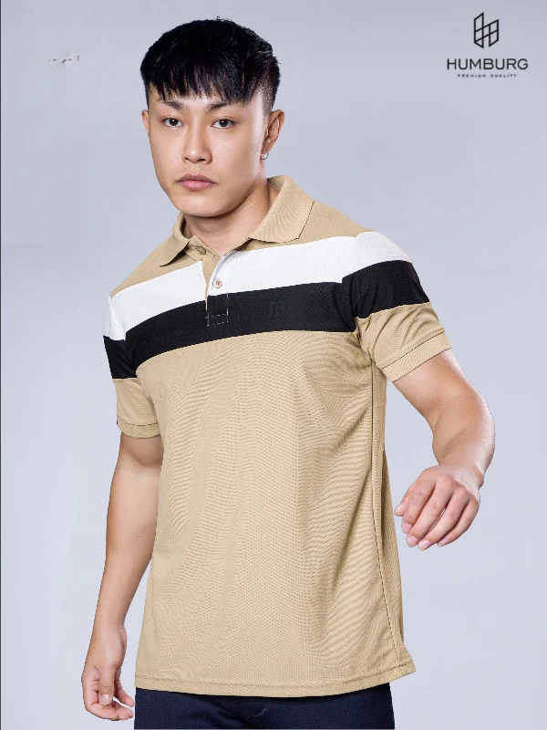 Polo T-Shirt – Beige, White & Black