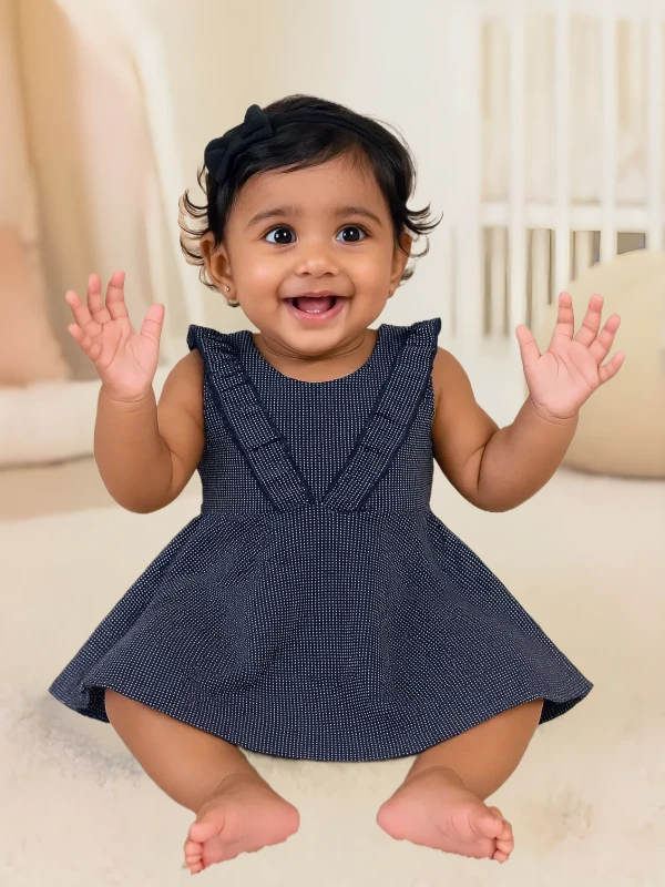 Navy Blue Dress – Sleeveless with Textured Dobby Look