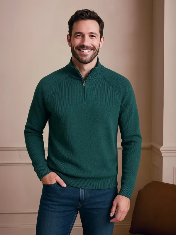 Dark Green High Neck Ribbed Sweater