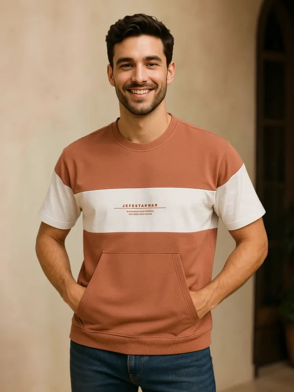 Rust & White Block Striped Pocket