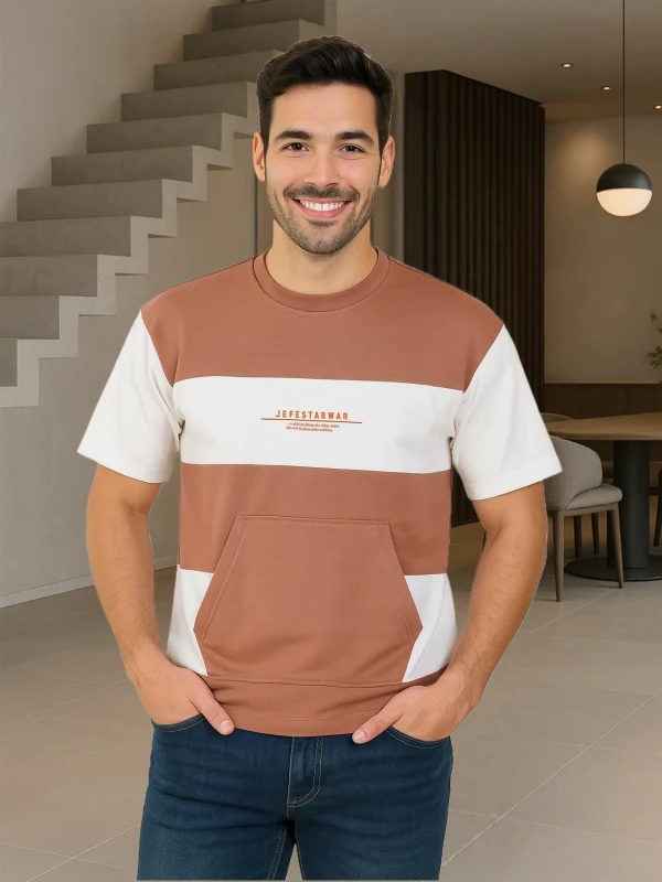 Brown & White Colorblocked Half Sleeve